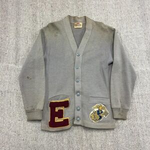 Vintage US Marines Letterman Cardigan Mens Medium Gray 1940s Campus